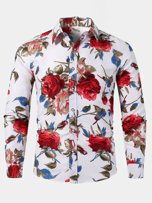 Chemise à manches longues à imprimé floral pour hommes