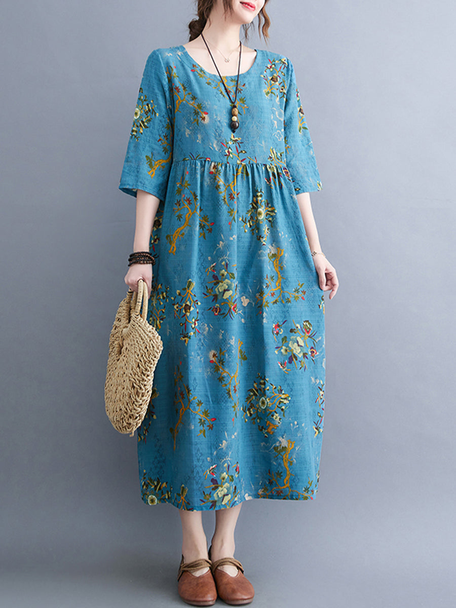 Floral cotton and linen Dress