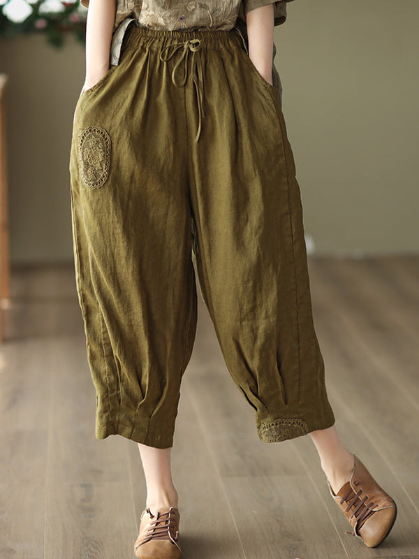 Oversized hollowed out crochet linen pants