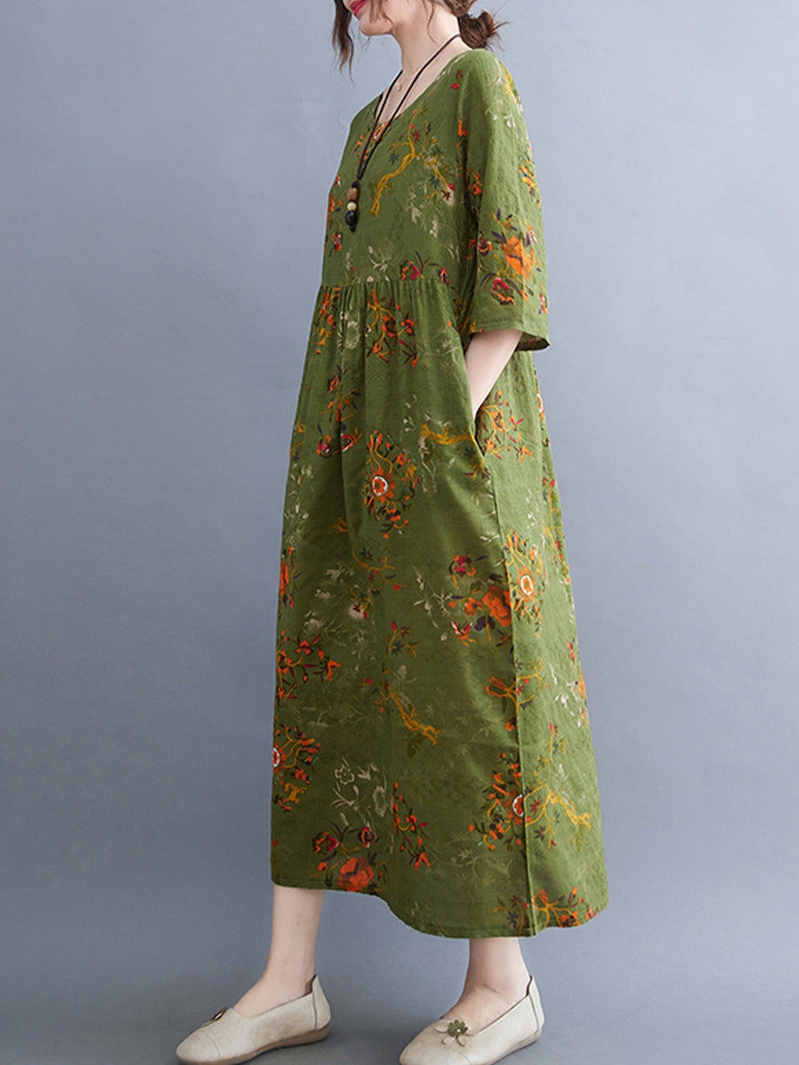 Floral cotton and linen Dress