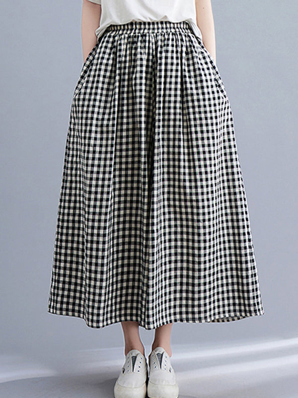 Plaid wide leg casual skirt pants