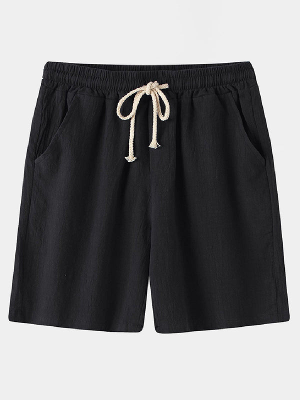 Men's Solid Beach Linen Cotton Casual Shorts