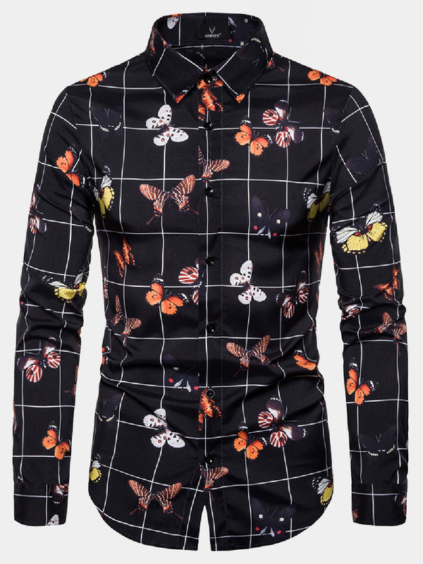 Men's butterfly print long sleeve shirt