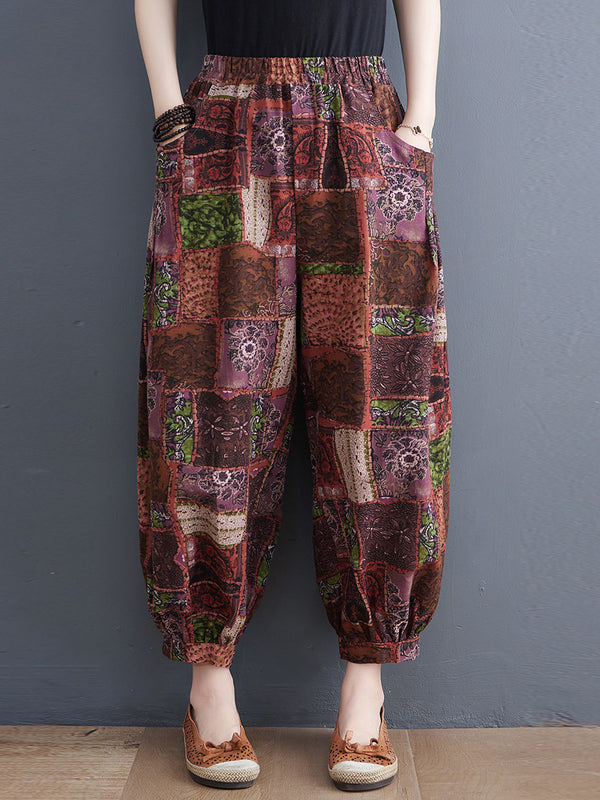 Retro printed lantern casual pant