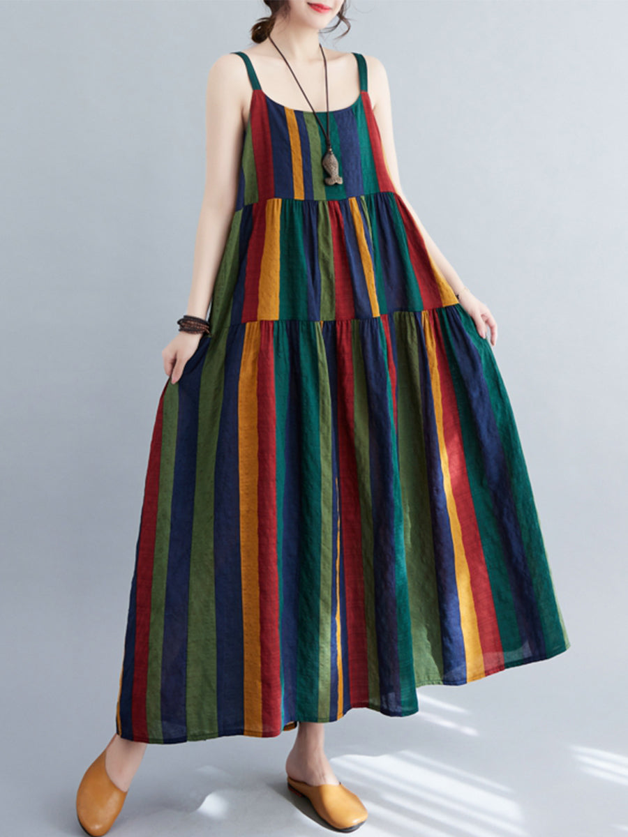 Colorful Vertical Stripe Strap Dress