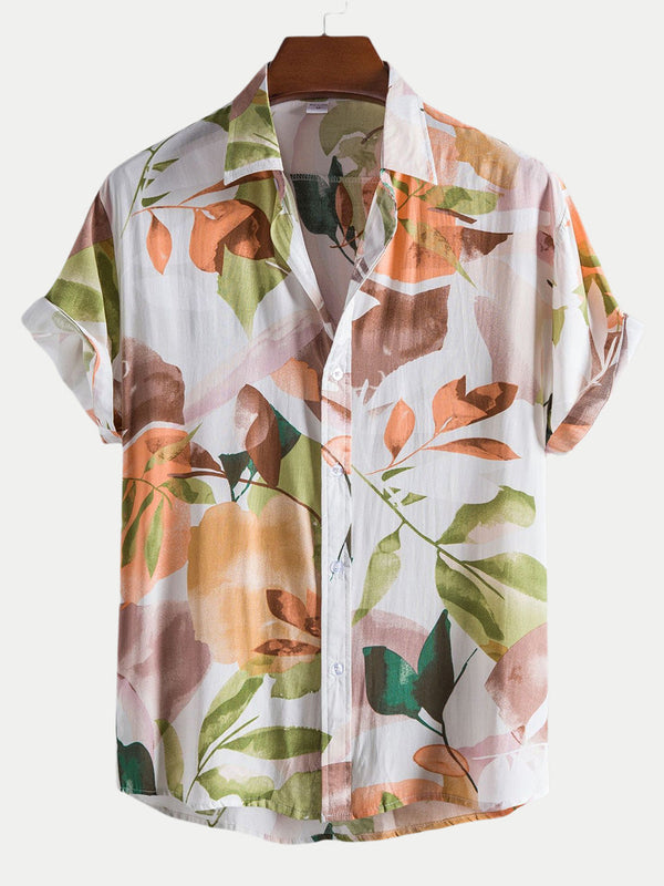 Men's leaf print short sleeve shirt