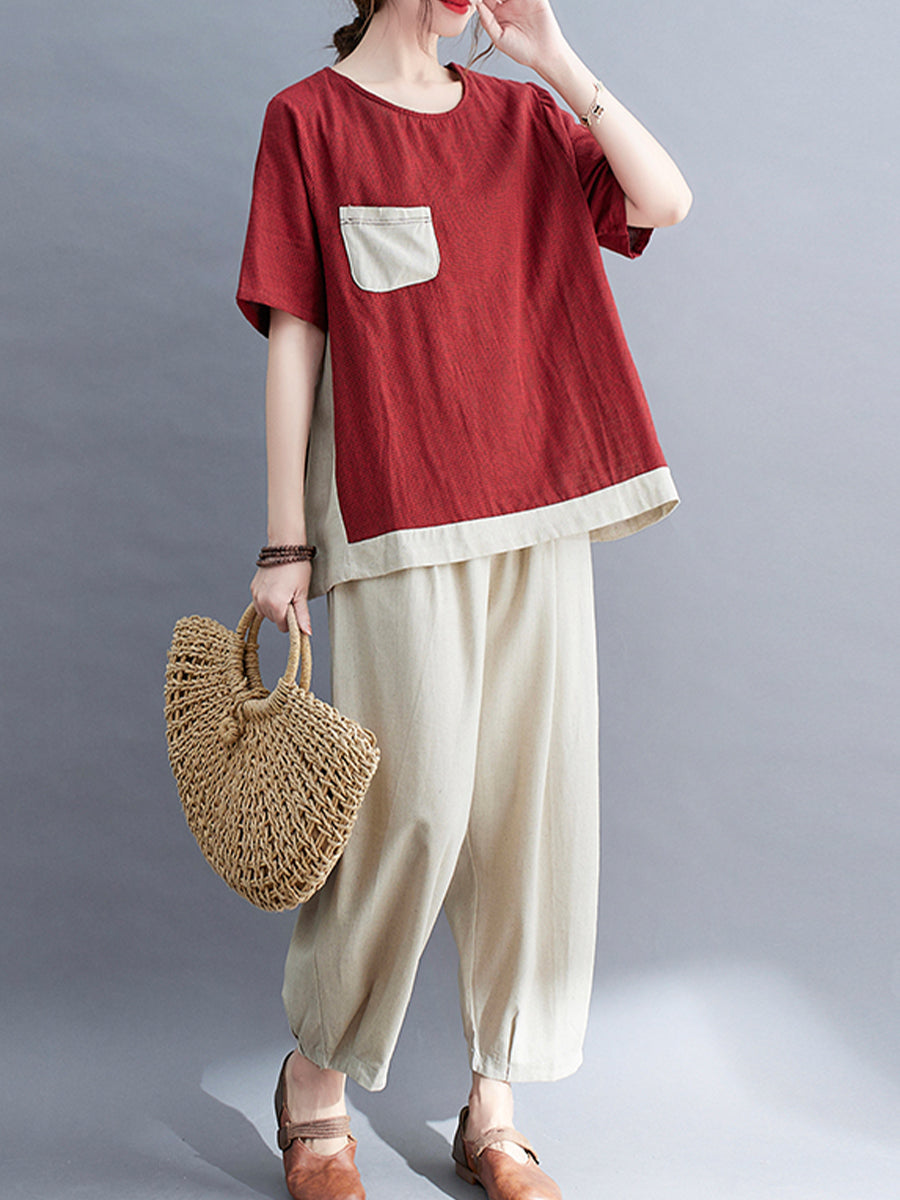 Round neck T-shirt loose set