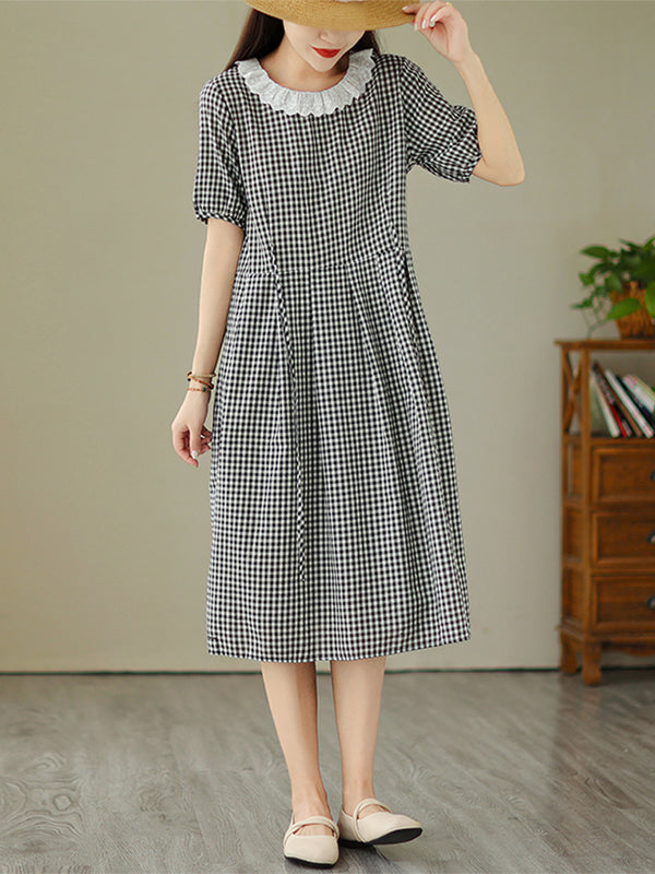 Doll neck small plaid dress