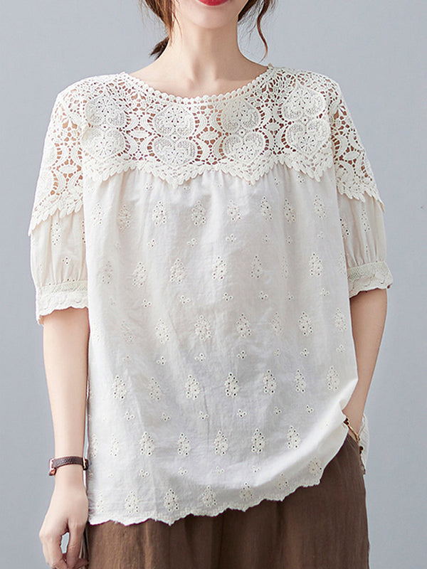 Lace cut out patchwork top