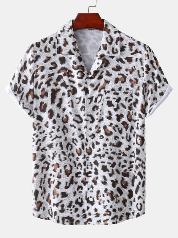 Camicia da uomo a maniche corte con stampa leopardata