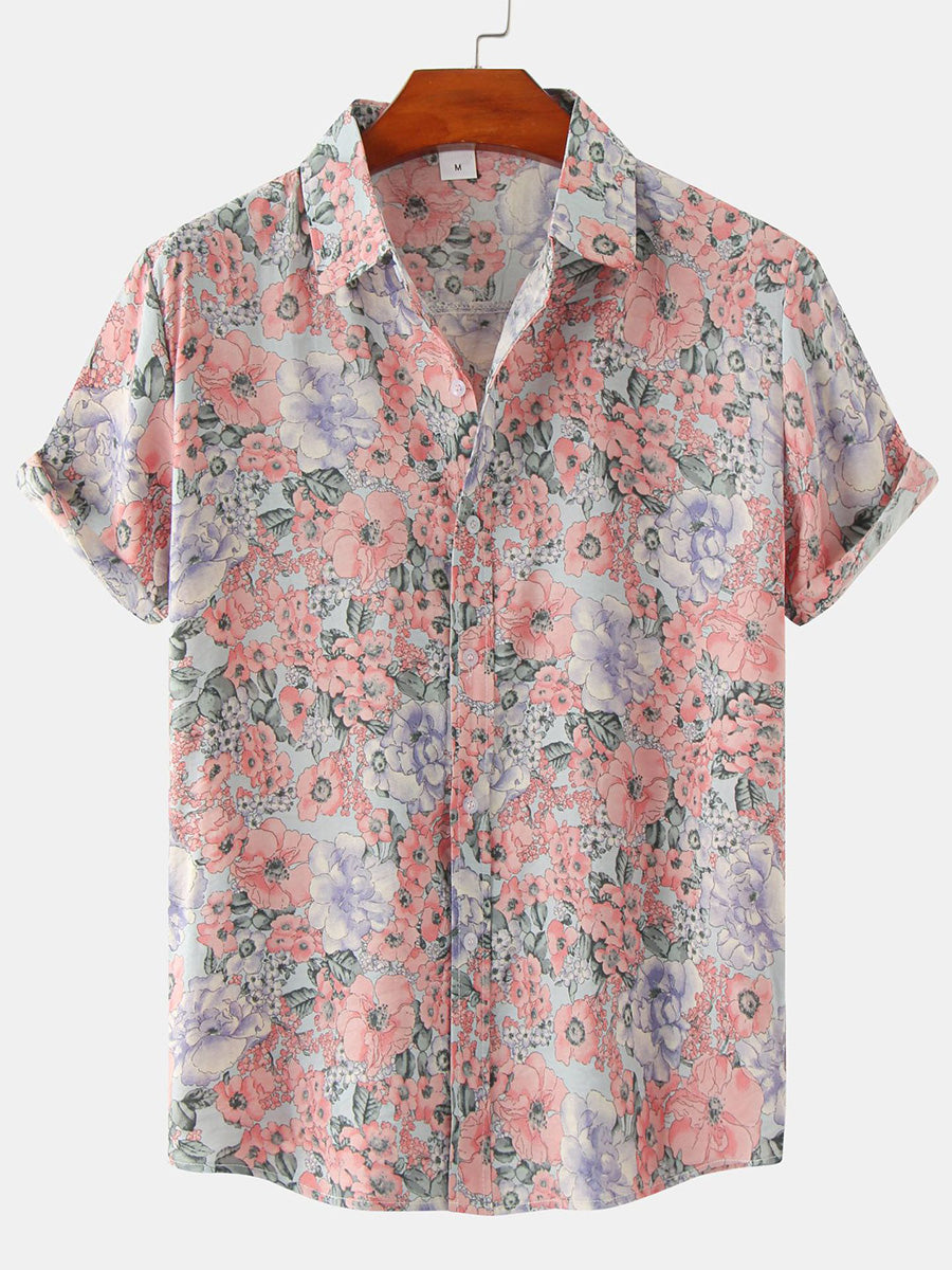 Chemise à manches courtes à imprimé floral pour hommes