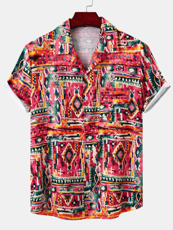 Men's  Vintage pattern short sleeve shirt