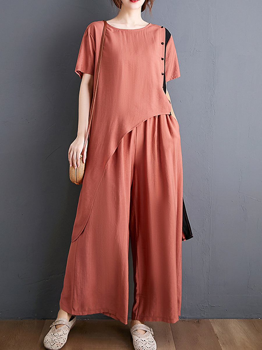 Side button sloping hem loose set