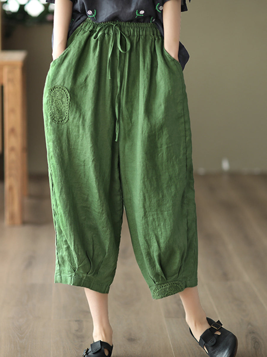 Oversized hollowed out crochet linen pants