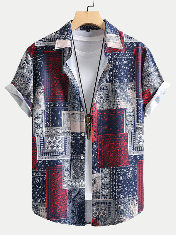 Men's Patchwork Print short sleeve shirt