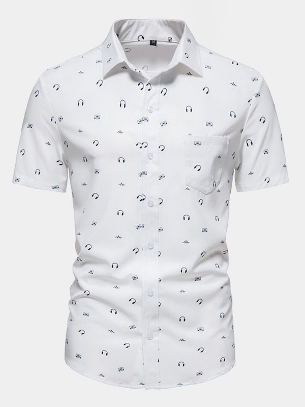 Men's earphone print short sleeve shirt