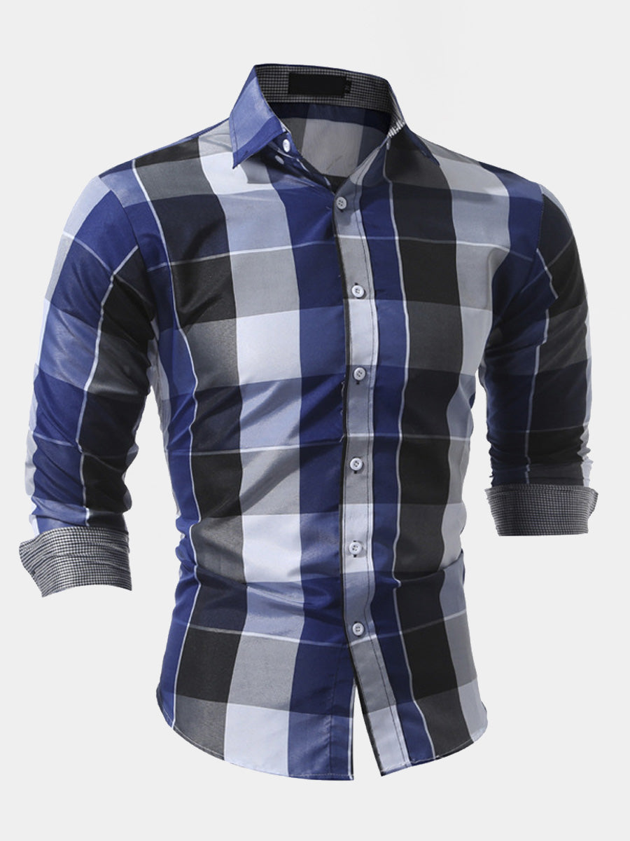 Camicia da uomo a maniche lunghe con stampa scozzese