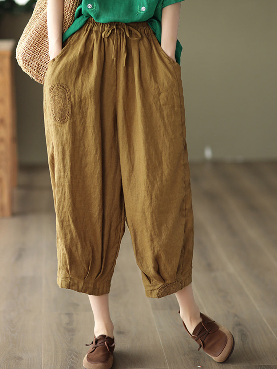 Oversized hollowed out crochet linen pants