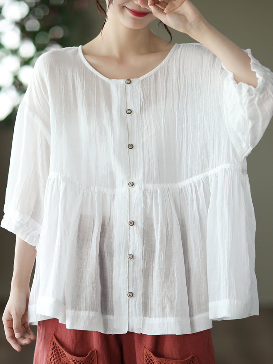 Round neck small button shirt