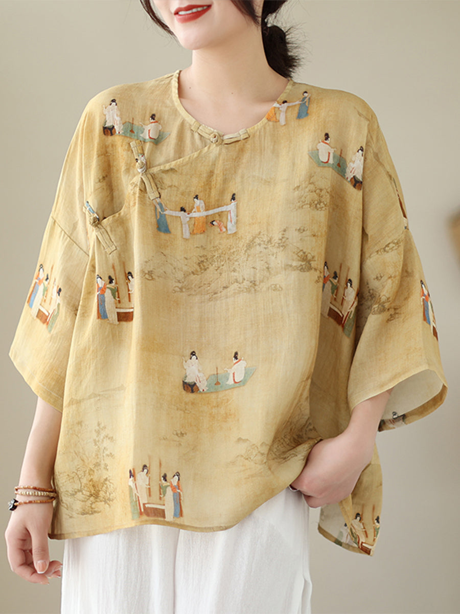 Chinoiserie casual printed shirt