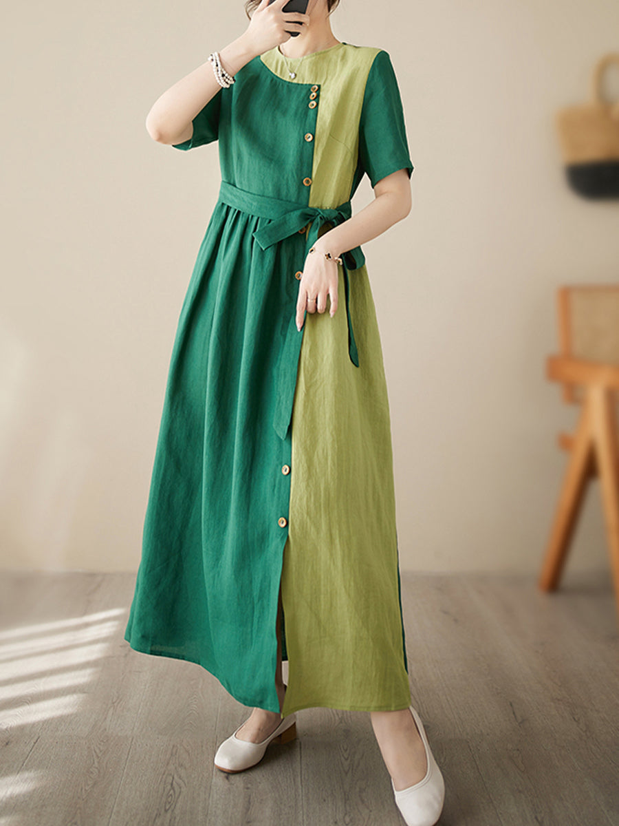 Temperament patchwork green dress