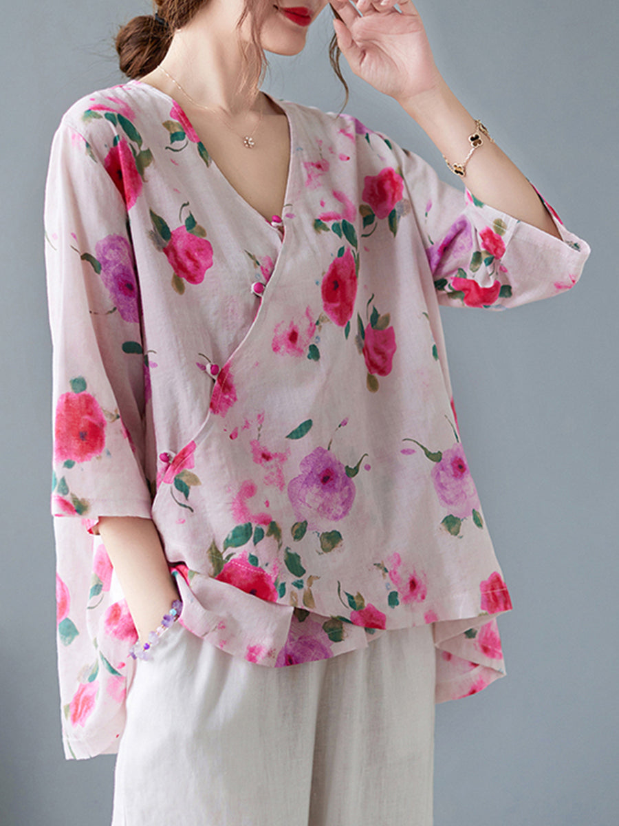 Flower diagonal button shirt