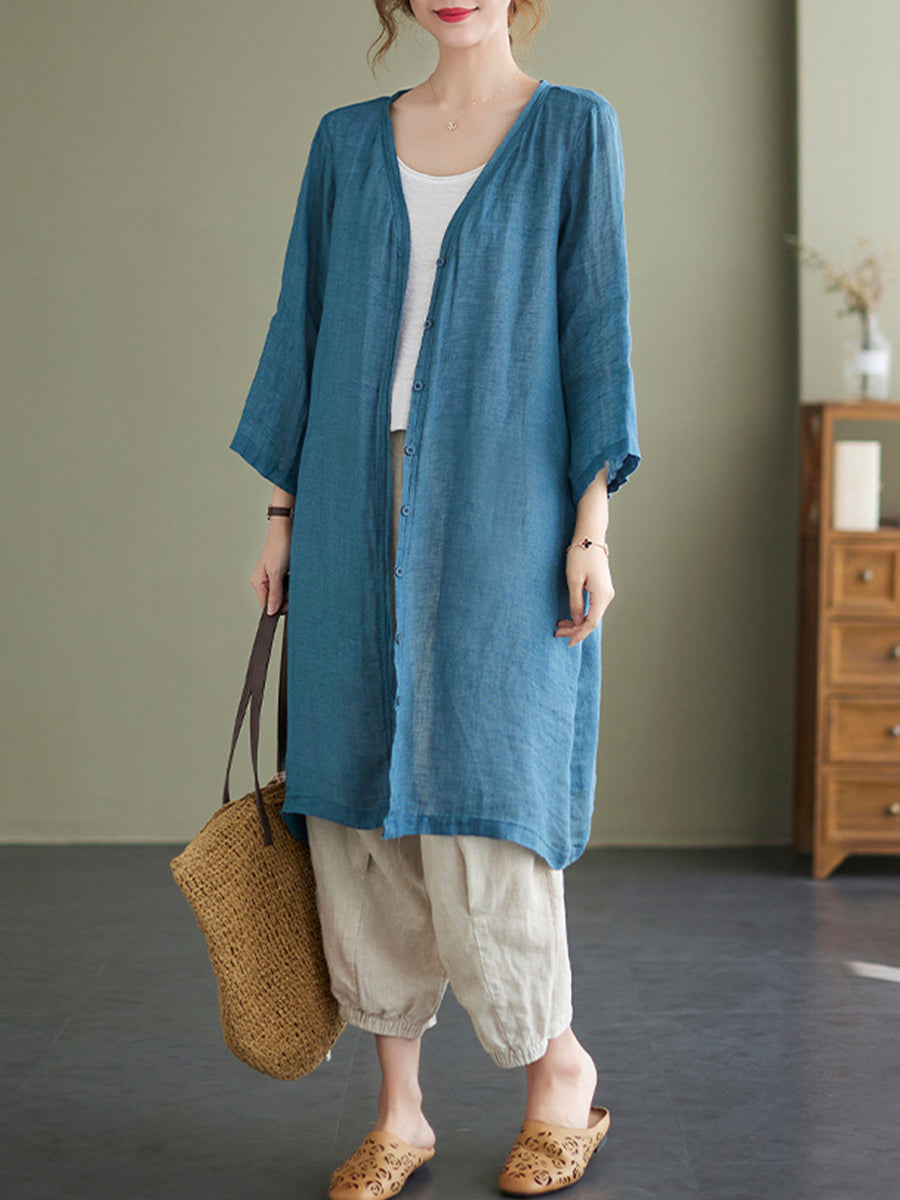 V-neck solid color long shirt