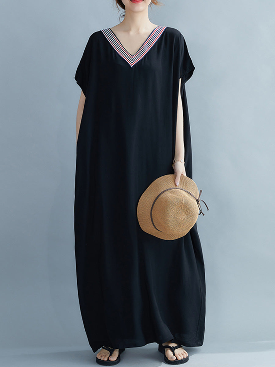 Loose fitting cotton V-neck dress