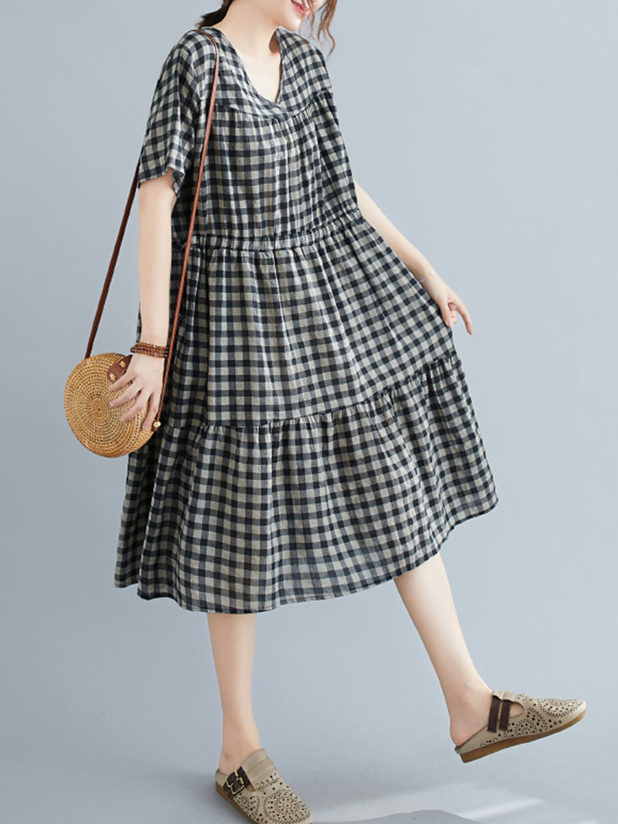 Checkered Large Short Sleeve Dress