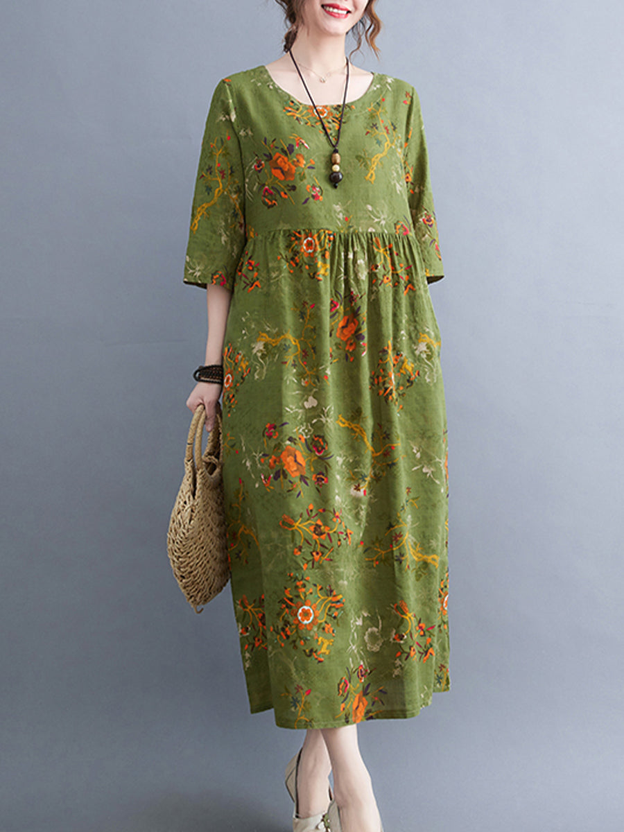 Floral cotton and linen Dress