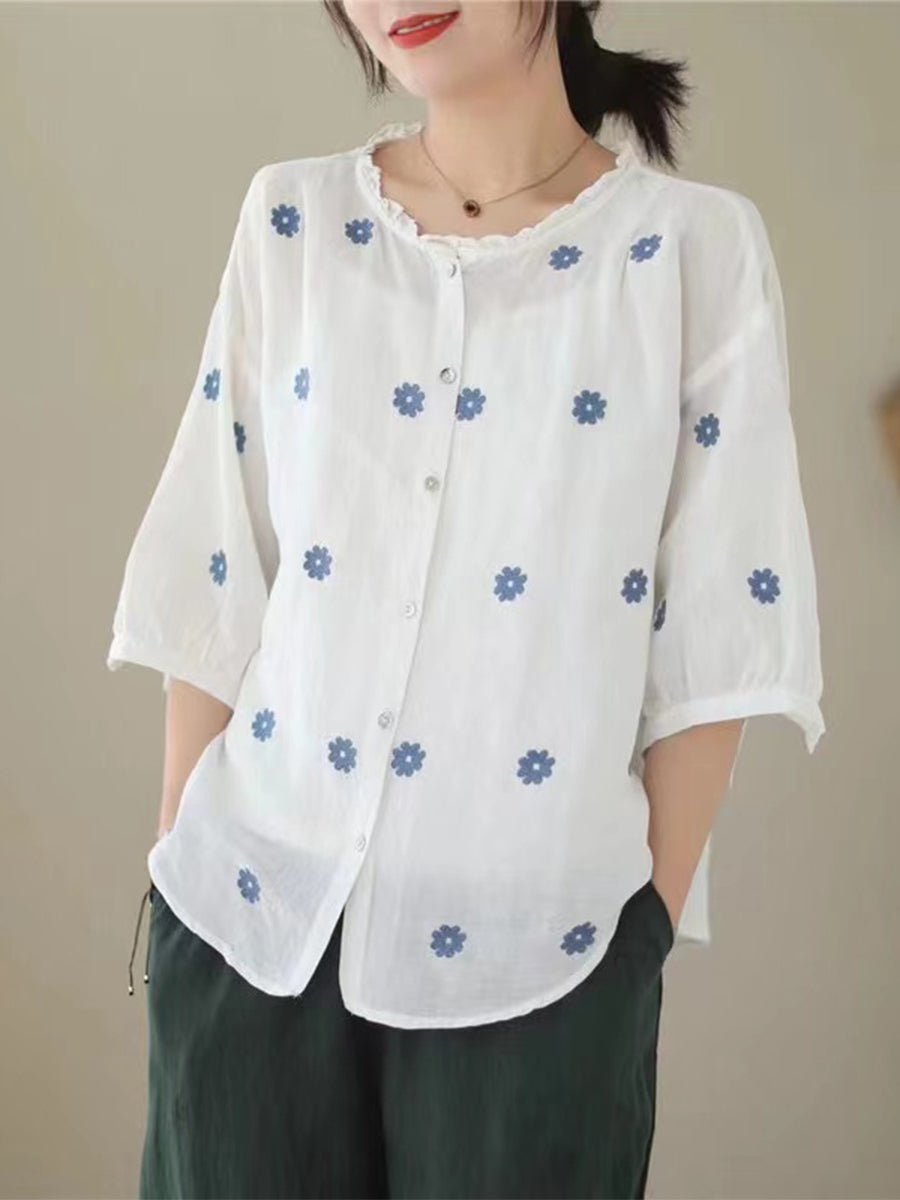 Lace collar small flower shirt