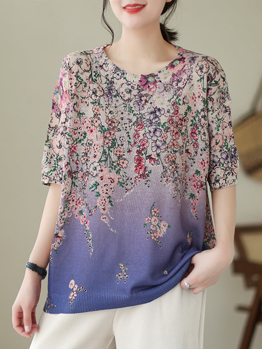 Purple floral print shirt