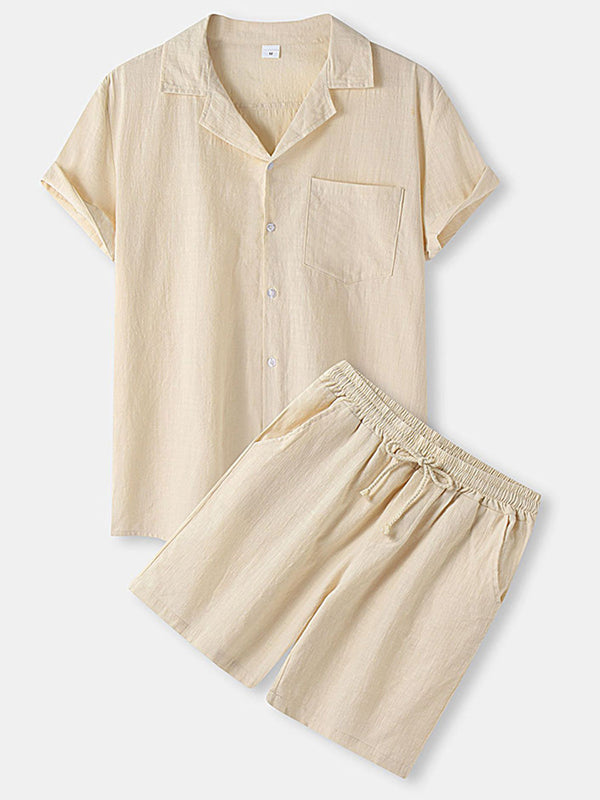 Ensemble chemise et short décontractés unis pour hommes