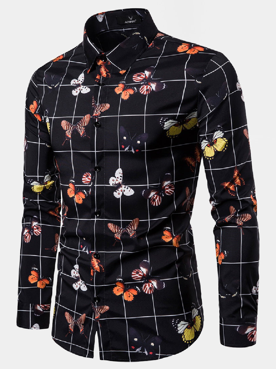 Men's butterfly print long sleeve shirt