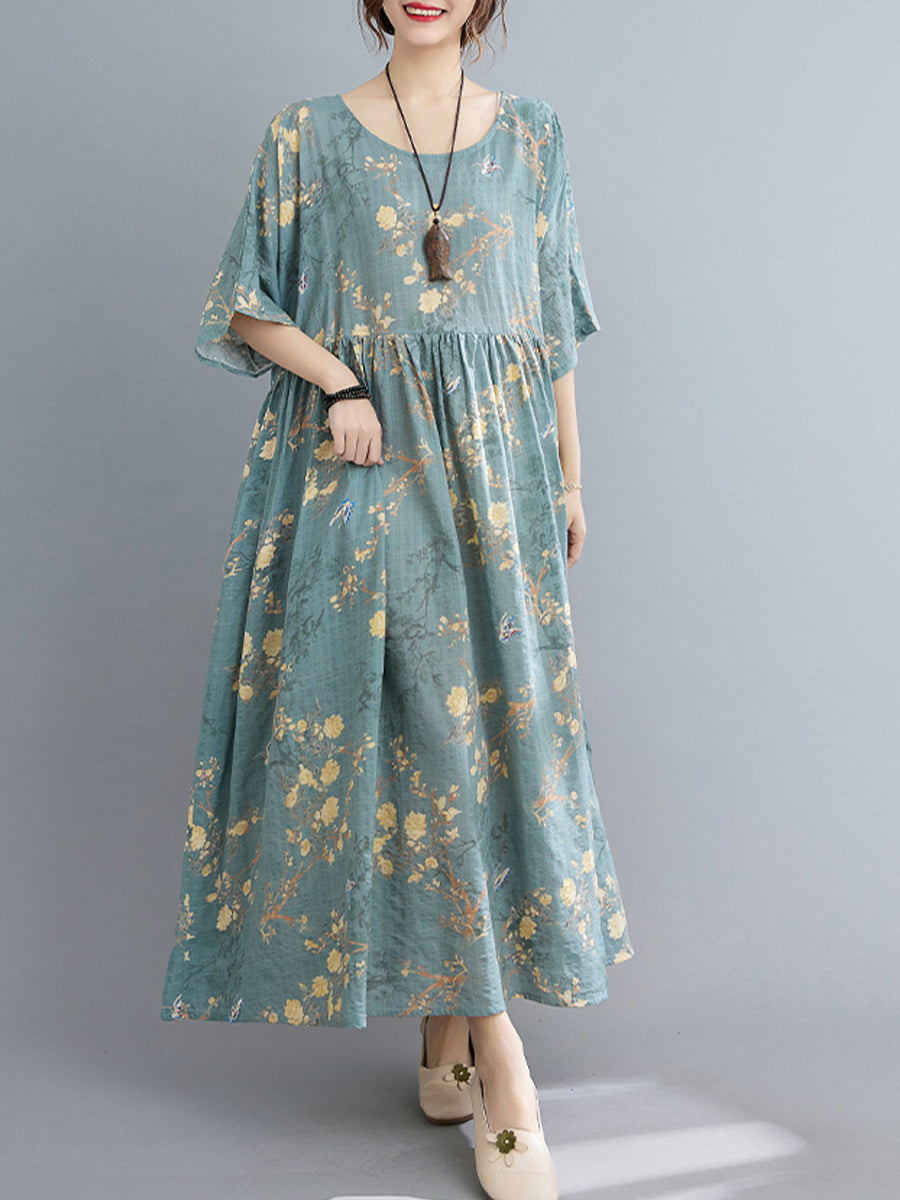 Round neck printed ethnic style dress