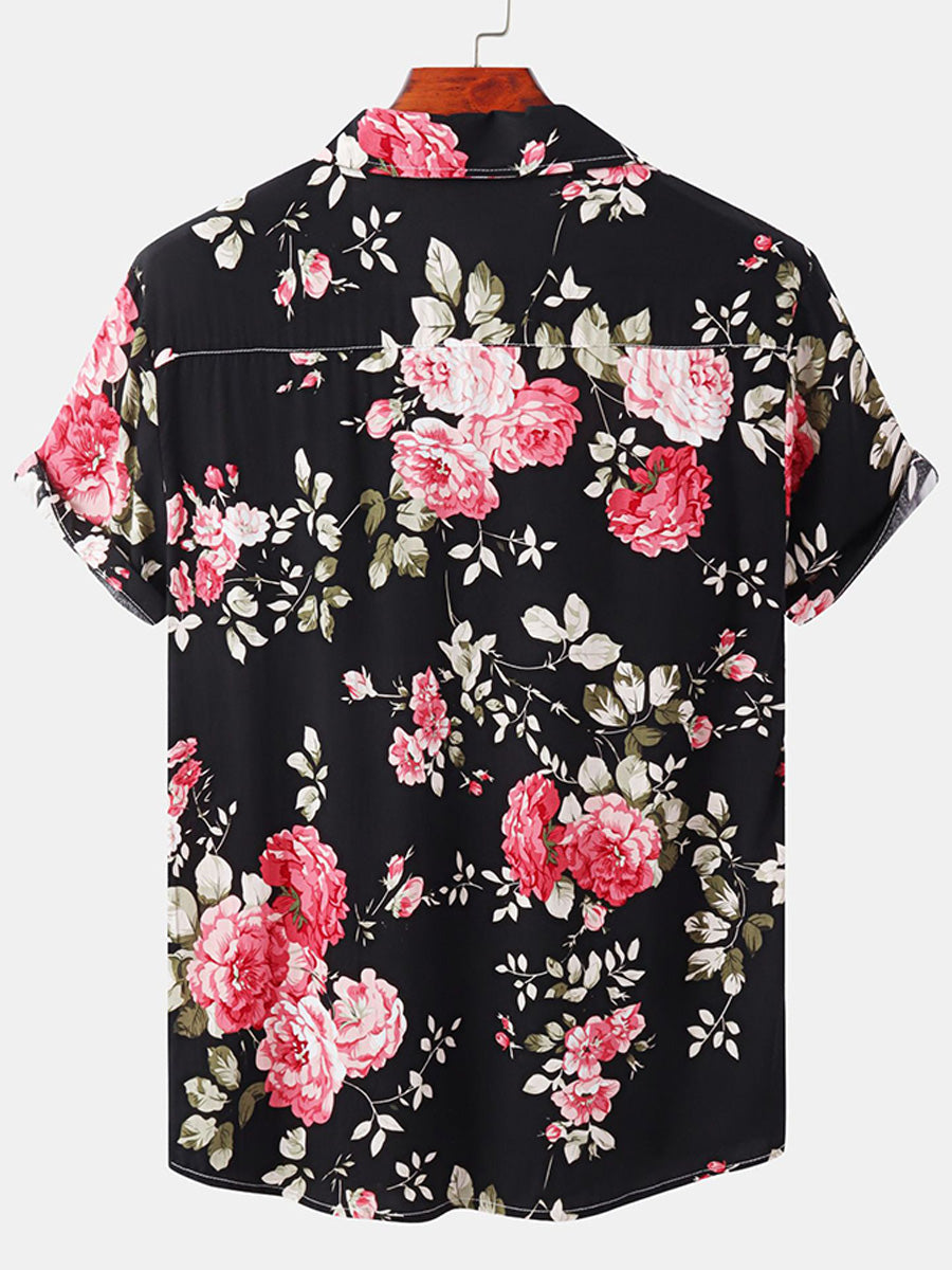 Chemise à manches courtes à imprimé floral pour hommes