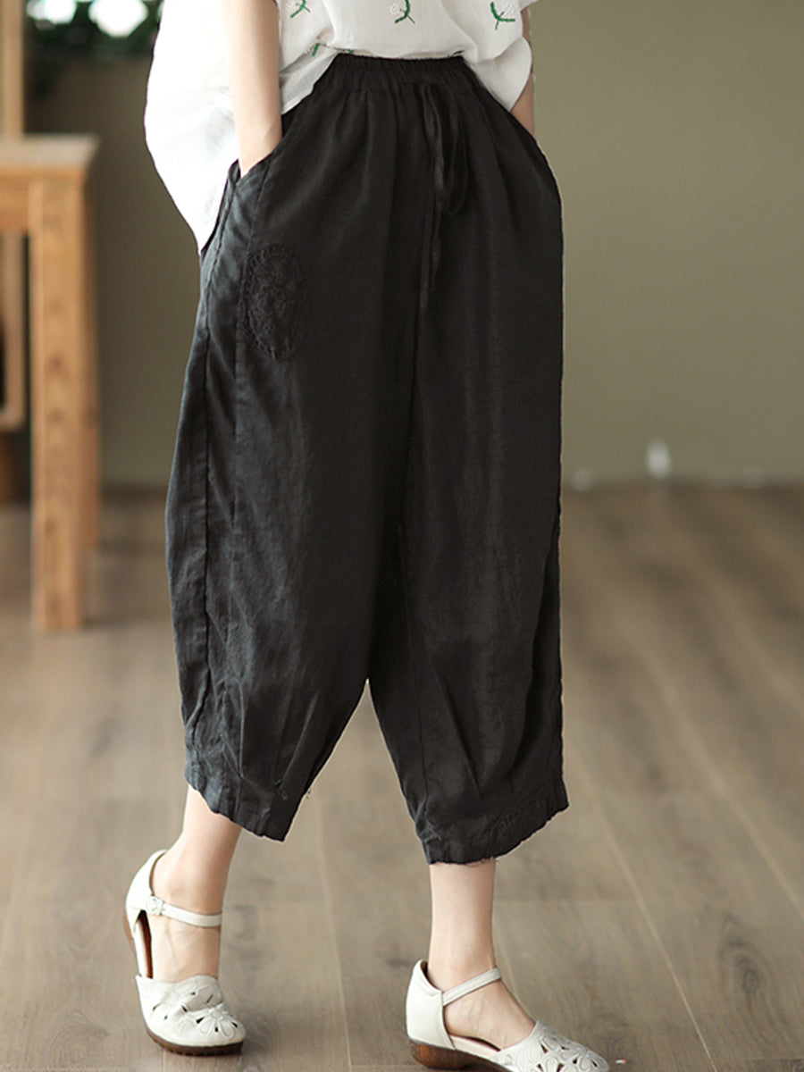 Oversized hollowed out crochet linen pants