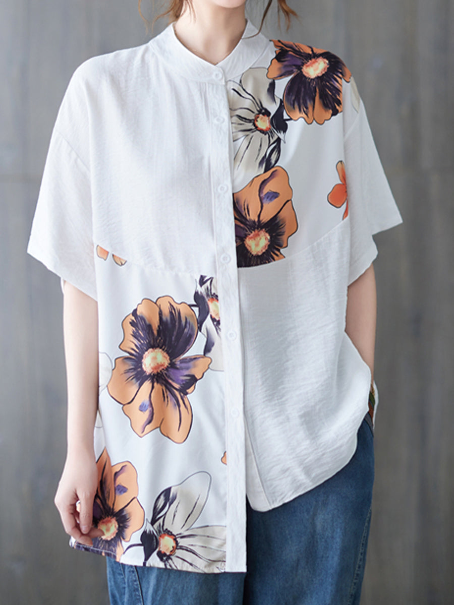 Flower printed asymmetrical top