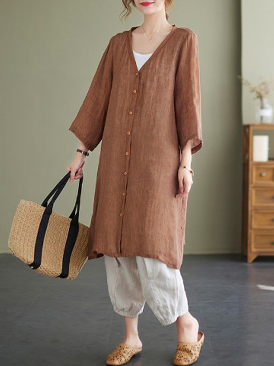 V-neck solid color long shirt