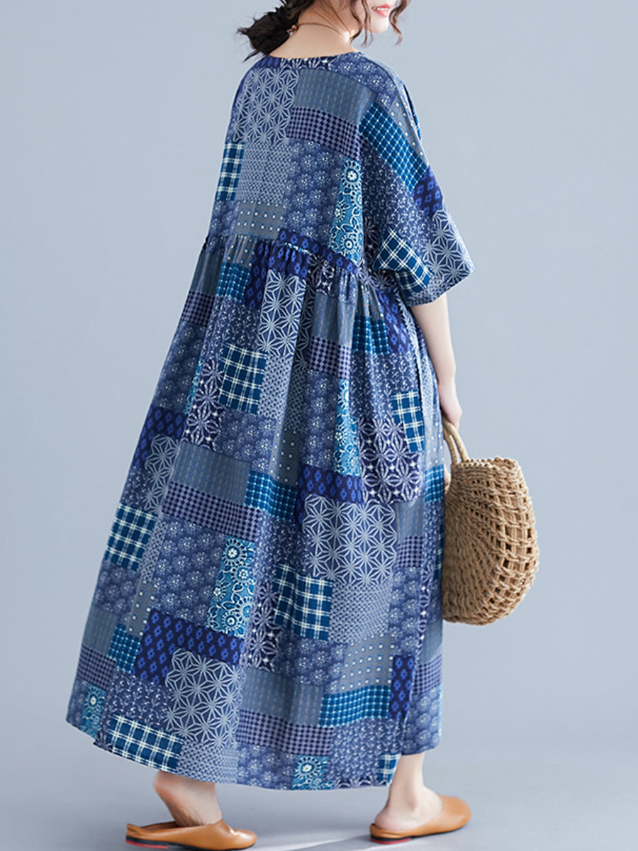 Patchwork printed oversized dress