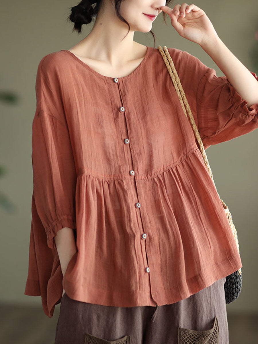 Round neck small button shirt