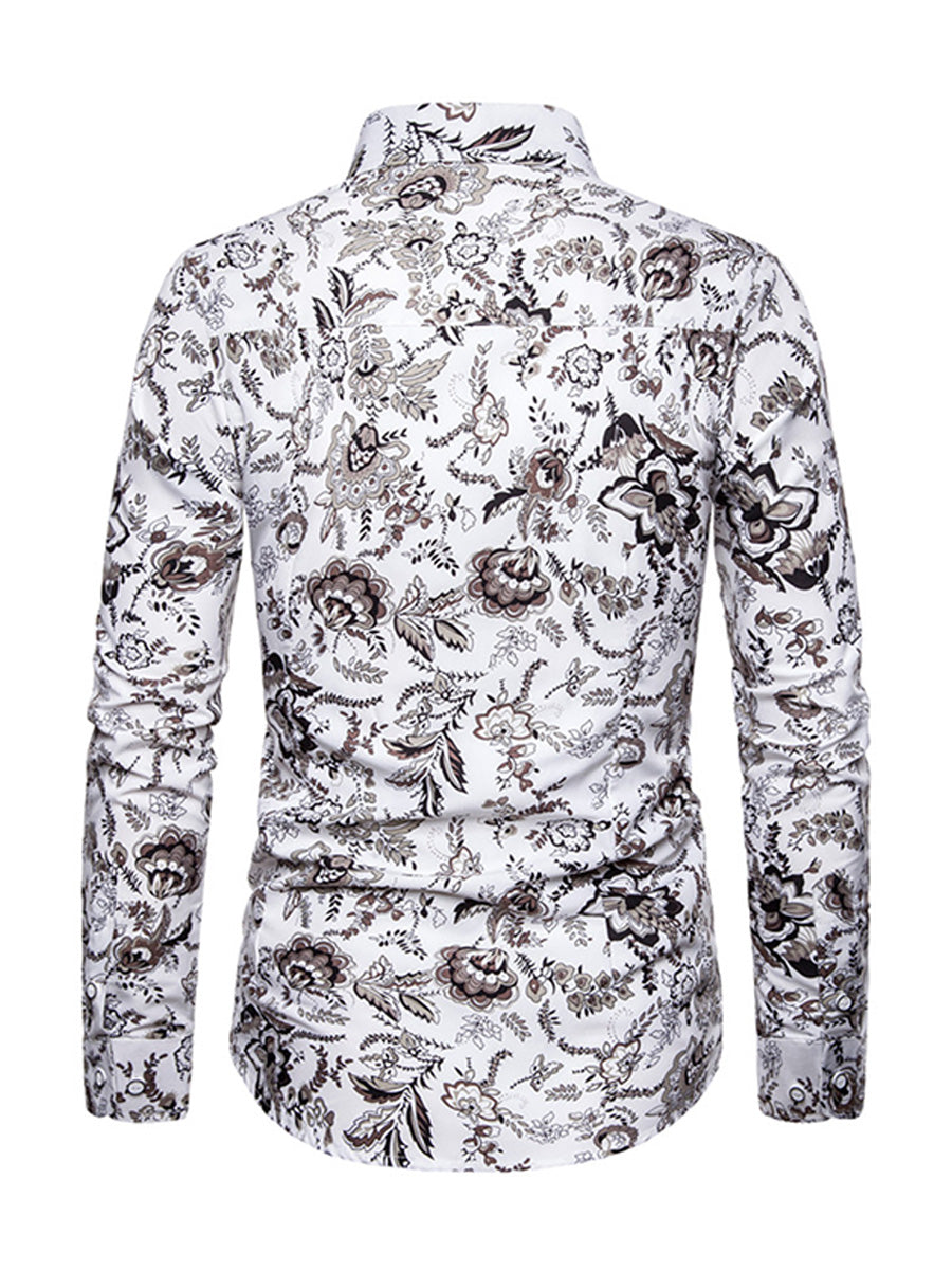 Men's Floral Print Long Sleeve Shirt