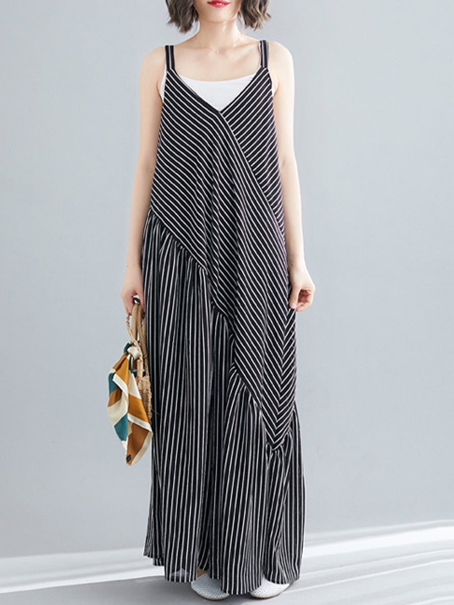 Asymmetric Stripe loose Jumpsuit