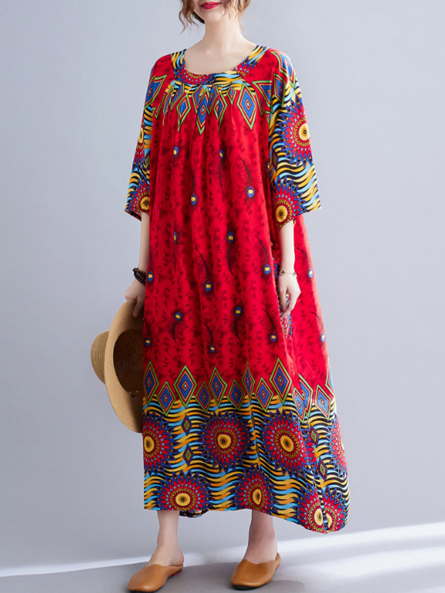 Ethnic style round neck dress