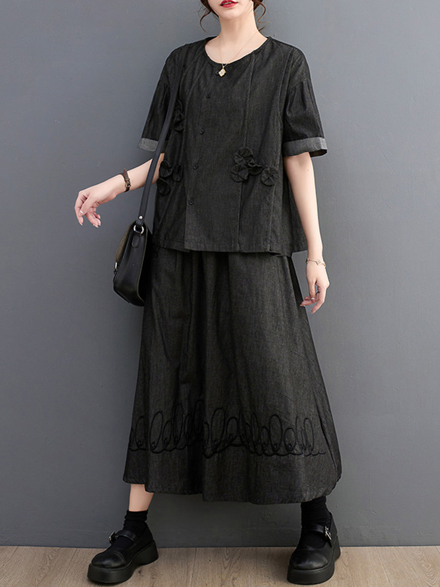 Spliced Asymmetric Shirt Loose Set