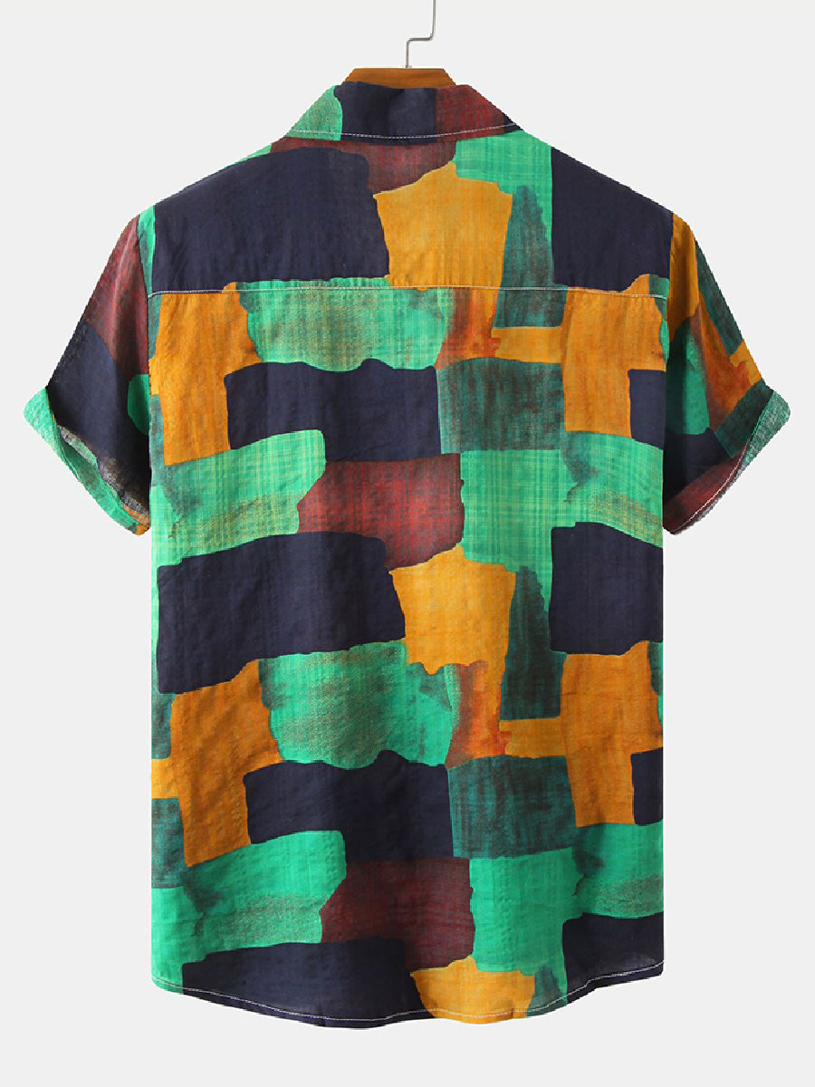 Men's Square patchwork short sleeve shirt