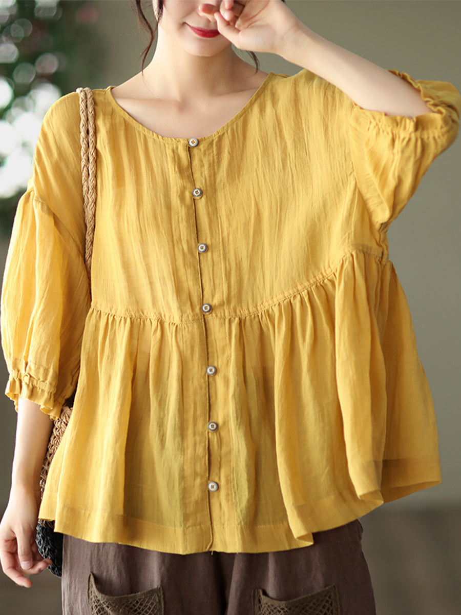 Round neck small button shirt