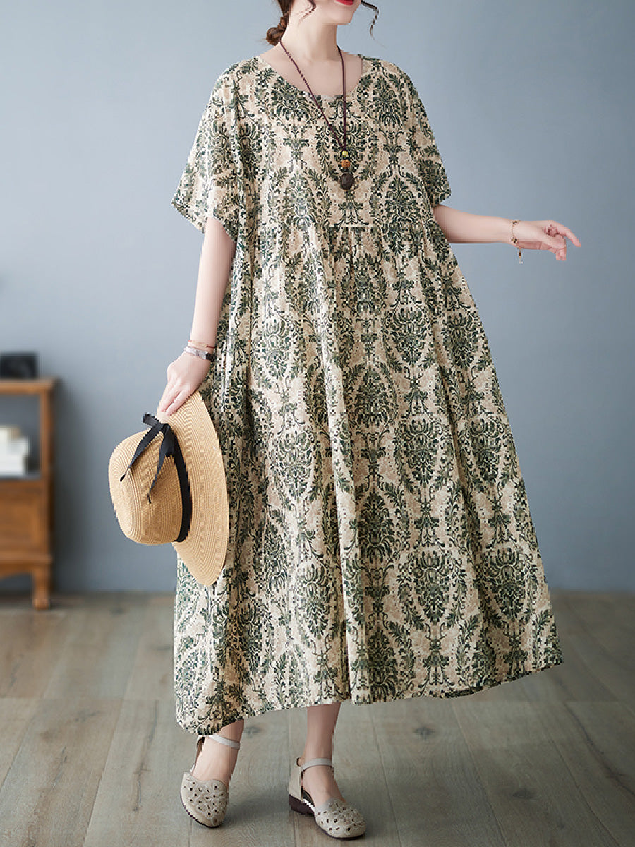 Cotton and linen oversized printed Dress