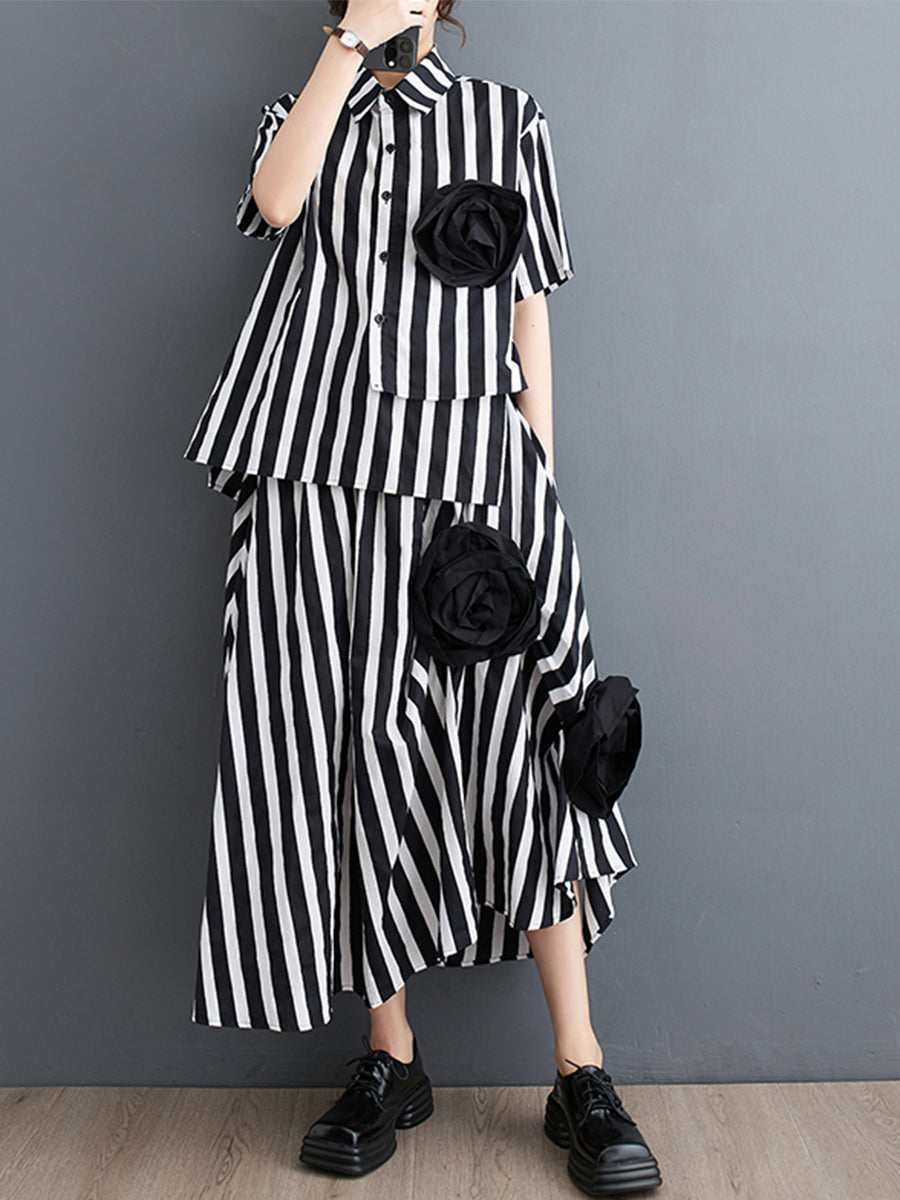 Vertical stripe printed loose set