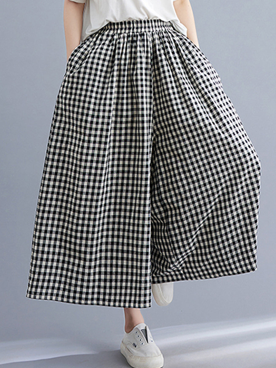 Plaid wide leg casual skirt pants